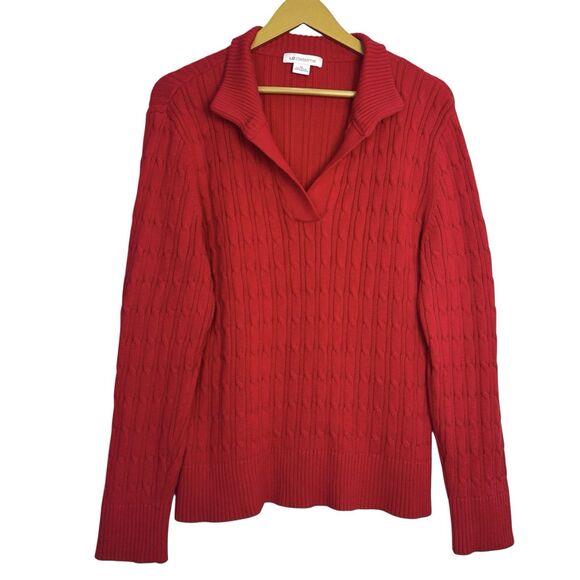 Liz Claiborne Womens Polo Sweater Cable Knit Size XL Red Tennis Preppy Old Money - Picture 1 of 5